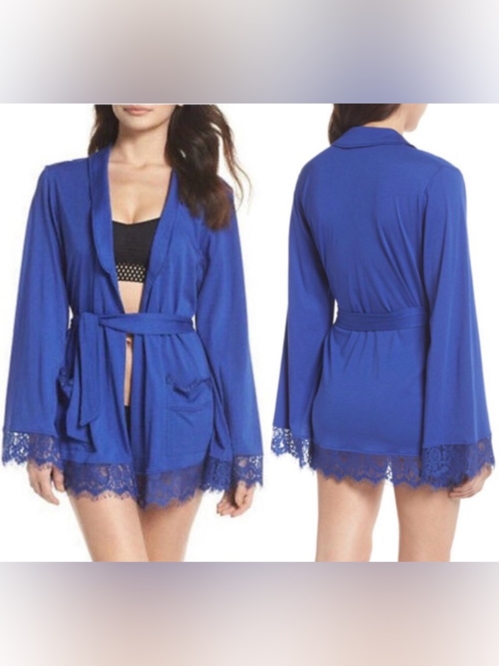Free People Blue Indigo Lace Sweetest Thing Short Robe Women’s Size Small NWT